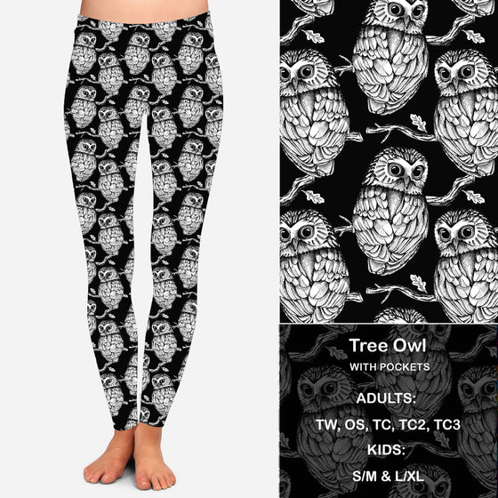 B W Tree Owl Leggings & Capris with Pockets