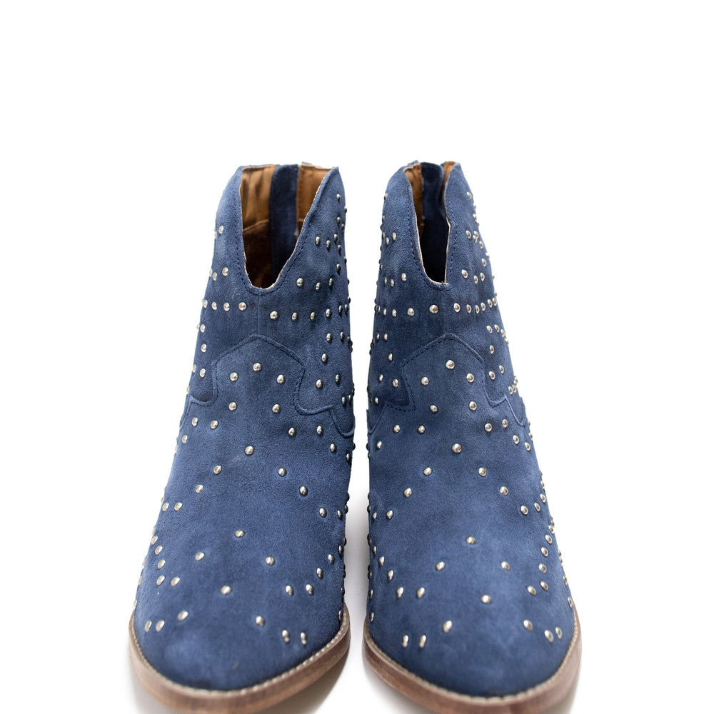 
                      
                        Twilight Studded Heeled Ankle Boot in Denim
                      
                    