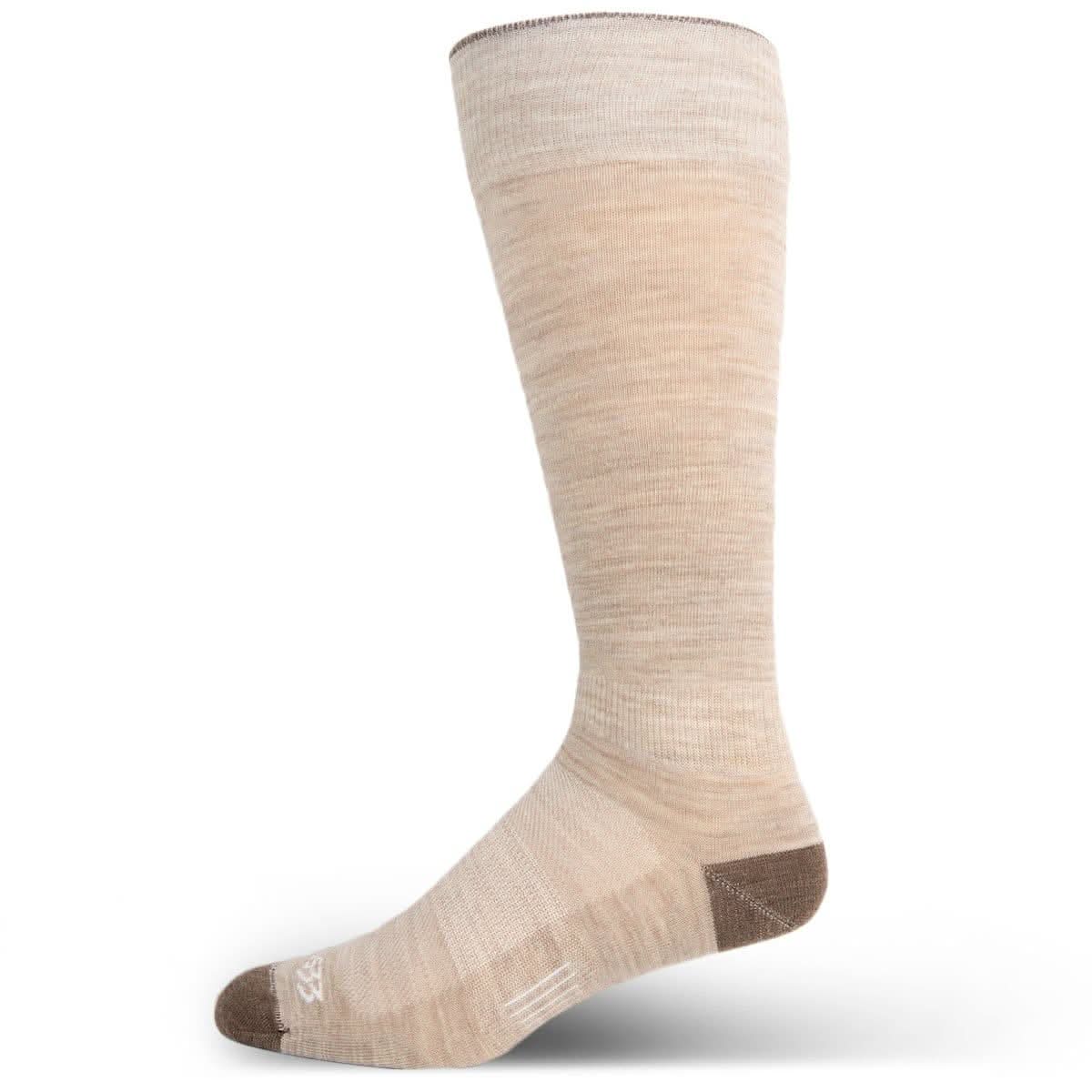 Light beige full-length wool liner sock with reinforced heel and seamless toe